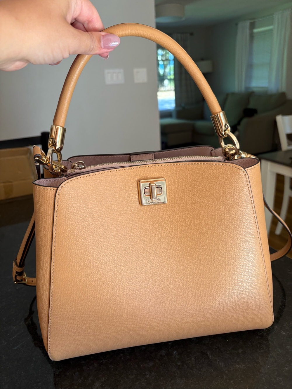 Kate Spade Structured Top-Handle Satchel in Tan
